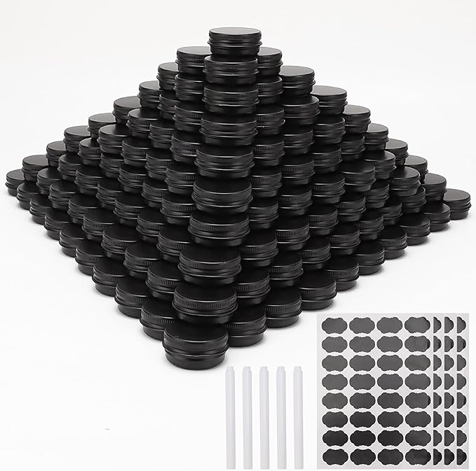 234 Pack Round Cans with Screw Lid 1/2 OZ Aluminum Metal Tins,for DIY homemade lotion bars, salves, and candles, Balms, Spices, Beard Balm, Crafts with 6 Markers 8 Sheets Label Stickers