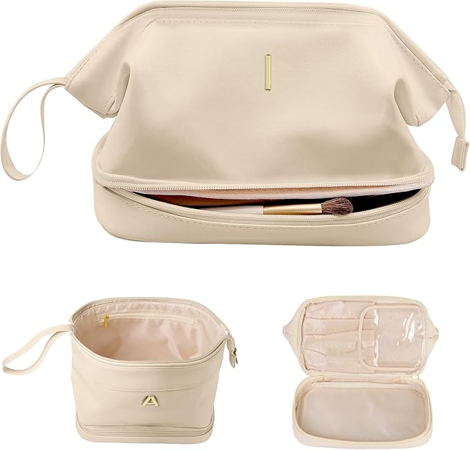 Wedding Shower Gifts-Initial Makeup Bags, Personalized Double Layer Cosmetic Bag with Makeup Brush Organizer, Bridal Gifts for Women Girlfriend Friends Birthday Gift for Daughter