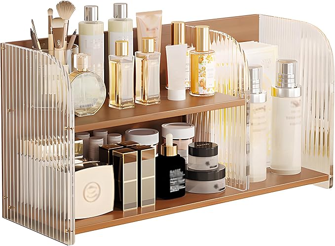 20 Inches Bamboo Cosmetic Organizer, Large Vanity Organizer, Makeup Organizer Countertop, Skincare Organizer Countertop, Makeup and Skincare Organizer for Vanity