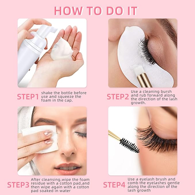 Eyelash Extension Cleanser 60ML Natural Lash Extension Shampoo Peach Professional Eyelid Foaming Cleanser Paraben & Sulfate Free Non-lrritating with Salon and Home Care