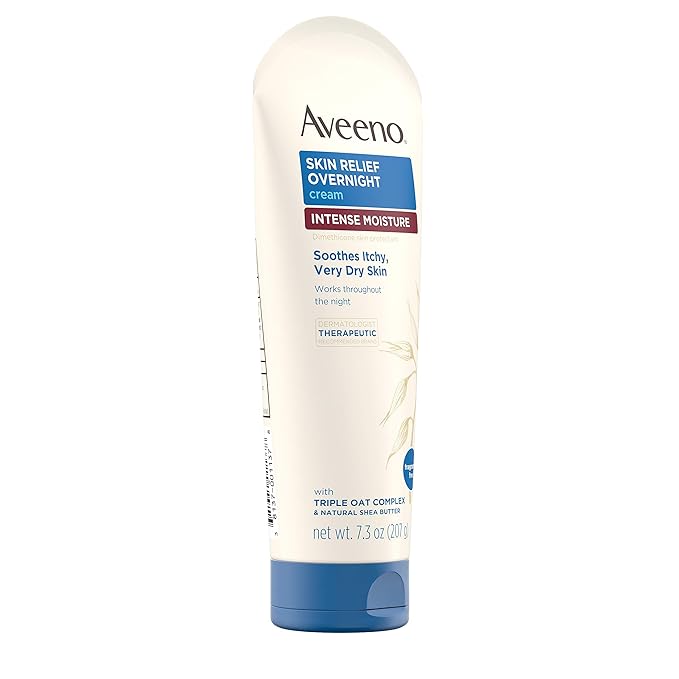 Aveeno Skin Relief Overnight Intense Moisture Cream with Triple Oat Complex & Natural Shea Butter, Therapeutic Dimethicone Skin Protectant for Dry Itchy Skin Relief, Fragrance-Free, 7.3 oz, 3 Pack