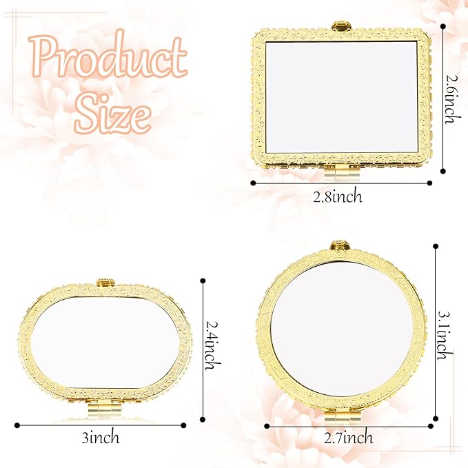 Blulu 24 Pcs Compact Mirror for Purse Bulk Small Flower Pocket Mirror Folding Floral Retro Return Gifts for Women Makeup Travel Portable(Gold Edge)