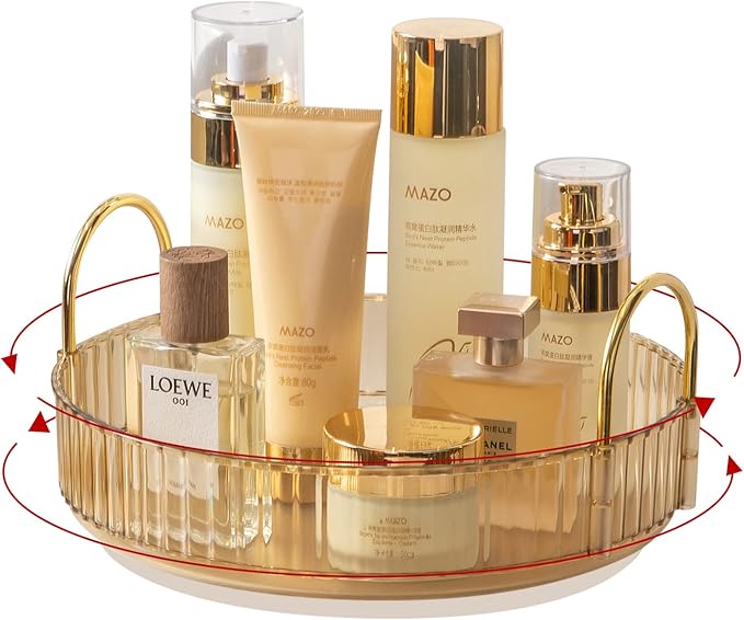 360° Rotating Makeup Organizer, Bathroom Make Up Spinning Holder Rack, Large Capacity Cosmetics Storage Vanity Shelf Countertop, Fits Cosmetics, Perfume, Skincare, Lipsticks(1 Tier, Yellow)