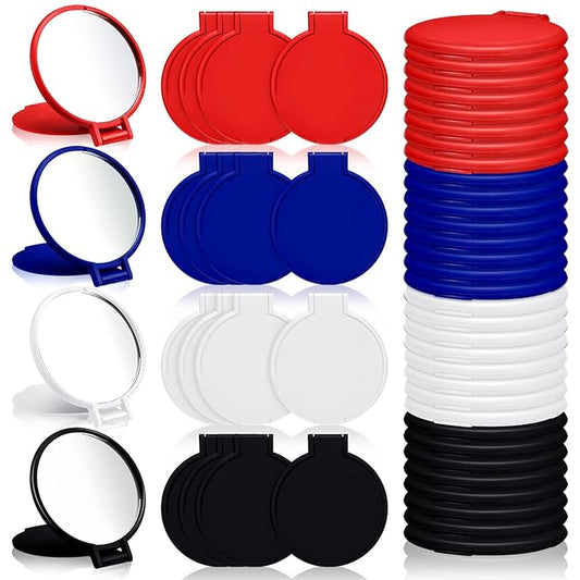 Weysat 48 Pcs Bulk Compact Mirror for Women Gift Pink Pocket Purse Multicolor Mini Mirror Gifts Stuffer for Wife Lover(Red, Blue, White, Black)