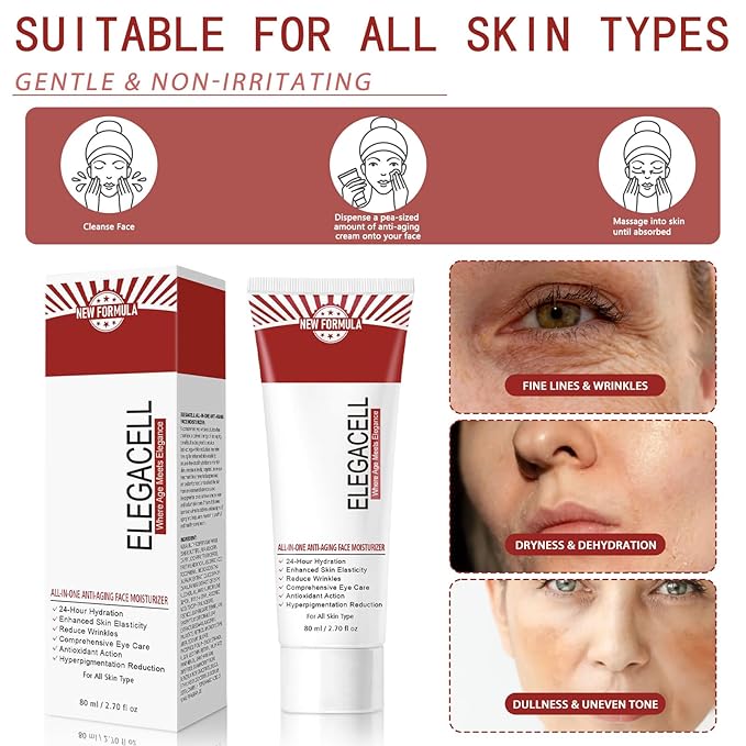 Elegacell Skincare All In One Anti Aging Treatment Face Moisturizer Skin Tightening Retinol Cream for Face - Suit for Men and Women 2.7 fl.oz