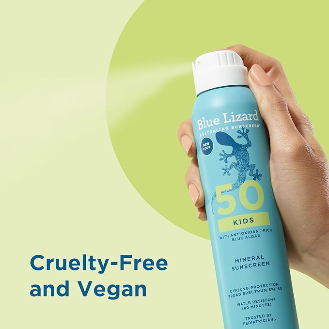 Blue Lizard Kids Mineral Sunscreen Spray SPF 50+, Brand, Broad-Spectrum UVA/UVB Protection, Water-Resistant, Zinc Oxide Formula, 5 fl oz