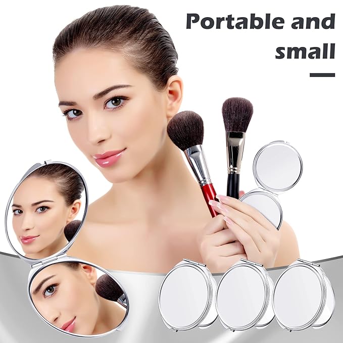Yalikop 8 Pcs Portable Folding Compact Mirror Bulk with 1X 2X Magnification Double Sided Mini Travel Makeup Mirror for Women Bridesmaid Gifts(Silver)