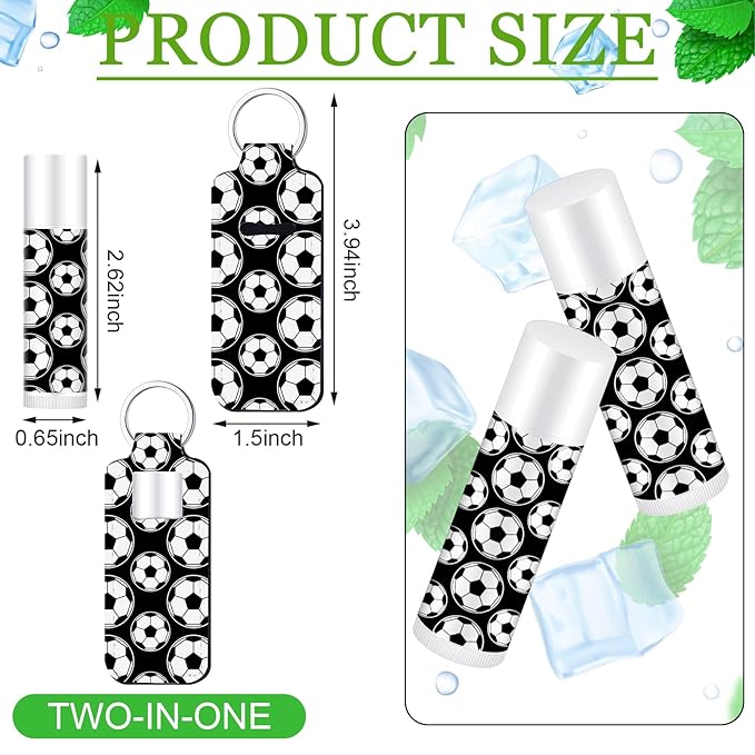 18 Sets Party Favors Lip Balm and Lipstick Holder Keychain Bulk Sport Ball Team Gifts Natural Moisturizing Lip Balm Keychains Pouch for Team Gifts Sports Party Supplies(Soccer)