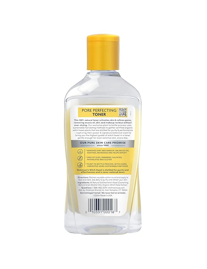 Dickinson's Original Witch Hazel Pore Perfecting Toner, 100% Natural, 16 Ounce Fragrance free