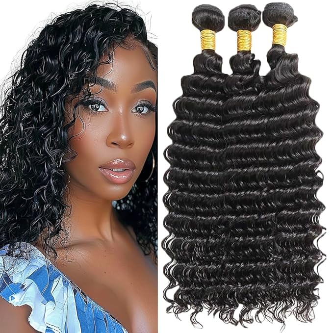 Natural Color Loose Deep Wave Bundles Human Hair Loose Deep Curly Weave Bundles Color 1B Brazilian Human Hair Weave Extensions Soft and Silky for Women 18 20 22 Inch