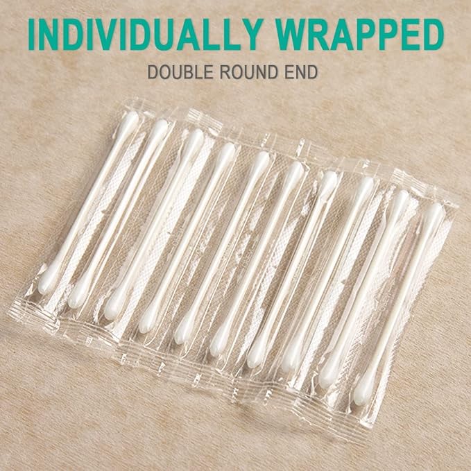 500 Pack Cotton Swabs, Individually Wrapped Cotton Swab, Individually Wrapped Double Tipped Paper Sticks for Ear, Make-up(Double Round End)