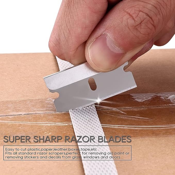 REXBETI 400PCS Single Edge Razor Blades, Industrial Scraper Razor Blades, One Edge Razor Blade, Replacement Box Cutter Blades, Suitable for Removing Labels, Decals, Stickers