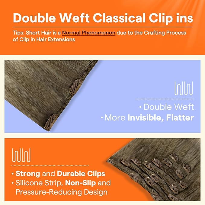 Full Shine Balayage Blonde Clip in Human Hair Extensions Short Clip in Hair Extensions for Women Grey to Light Ash Brown Mix Blonde 12 Inch 7 Pcs 95 G