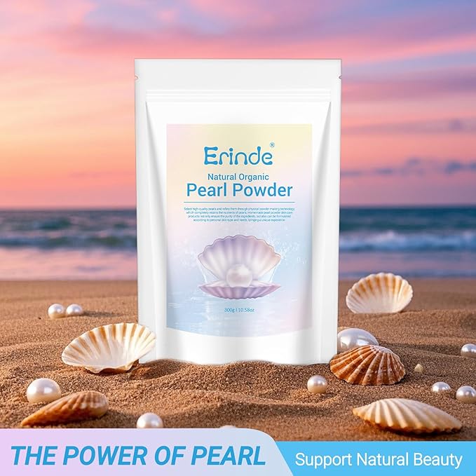 Erinde Freshwater Pearl Powder Organic, 10.58 OZ / 300g Natural Pearls for Skin Care, Cosmetic Grade, Organic Pearl Powder for DIY Face Mask, Cream & Lotion, Deep Cleansing, Anti-Aging Facial Mask