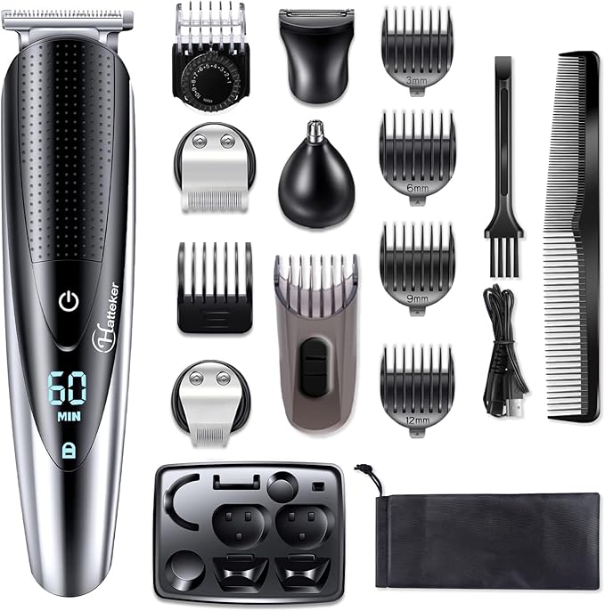 Hatteker Mens Beard Trimmer Grooming kit Hair Trimmer Mustache Trimmer Body Groomer for Nose Ear Facial Hair Cordless Waterproof 5 in 1