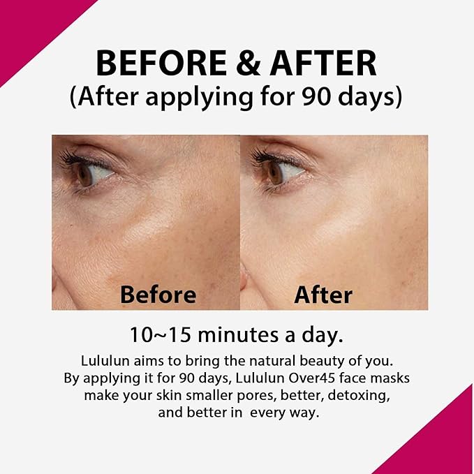 Lululun 32 EA Facial Sheet Mask for Anti-Aging & Firm Skin Women & Men, Hydrating & Moisturizing Face Sheet Mask with Zijube & Camelia Extract, Organic & Natural Daily Japanese Skincare, Over45 PINK