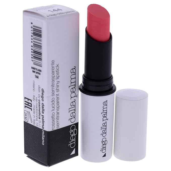 Diego dalla Palma Semitransparent Shiny Lipstick - Hydrates And Protects - Sheer Color - Luminous And Shiny Finish - Gives Plump And Smooth Lips - Long Lasting Wear - 144 Pink Salmon - 0.1 Oz