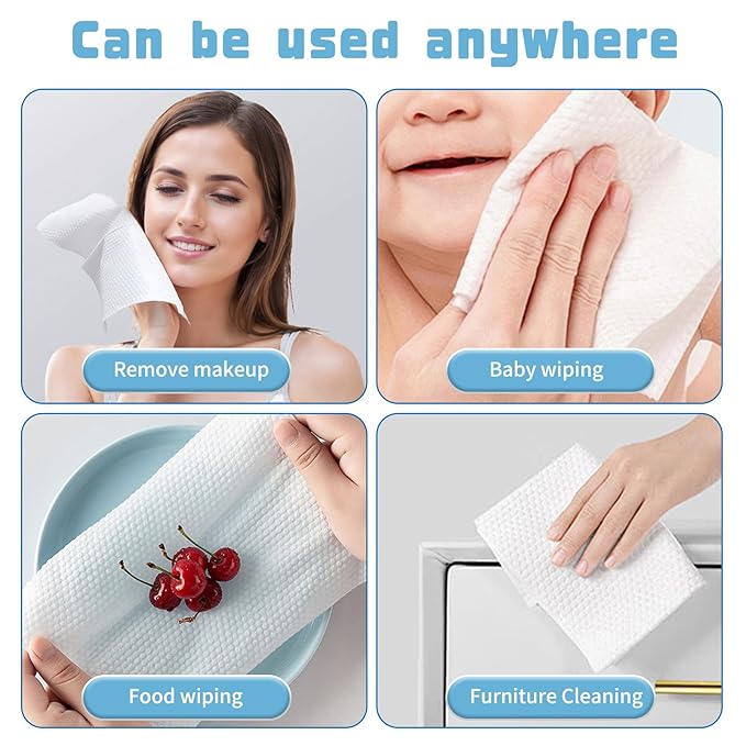 100 Count Disposable Face Towel, Biodegradable Facial Dry Wipes, Super Soft & Thick Face Cloth, Lint-Free Face Towelettes for Sensitive Skincare, Makeup Remover Dry Wipes, Facial Cleansing (4 Pack)