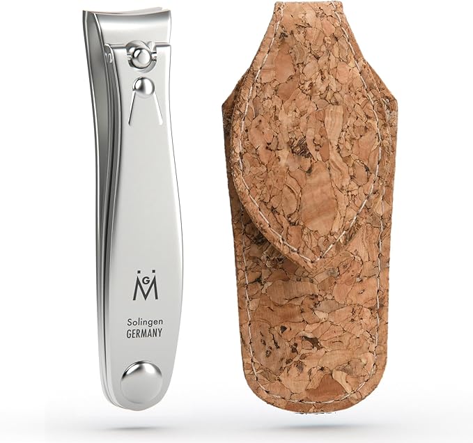 GERMANIKURE Professional Nail Clipper - FINOX Surgical Stainless Steel Manicure and Pedicure Tools in Cork Case- Ethically Made in Solingen Germany - Travel Size Nail Care
