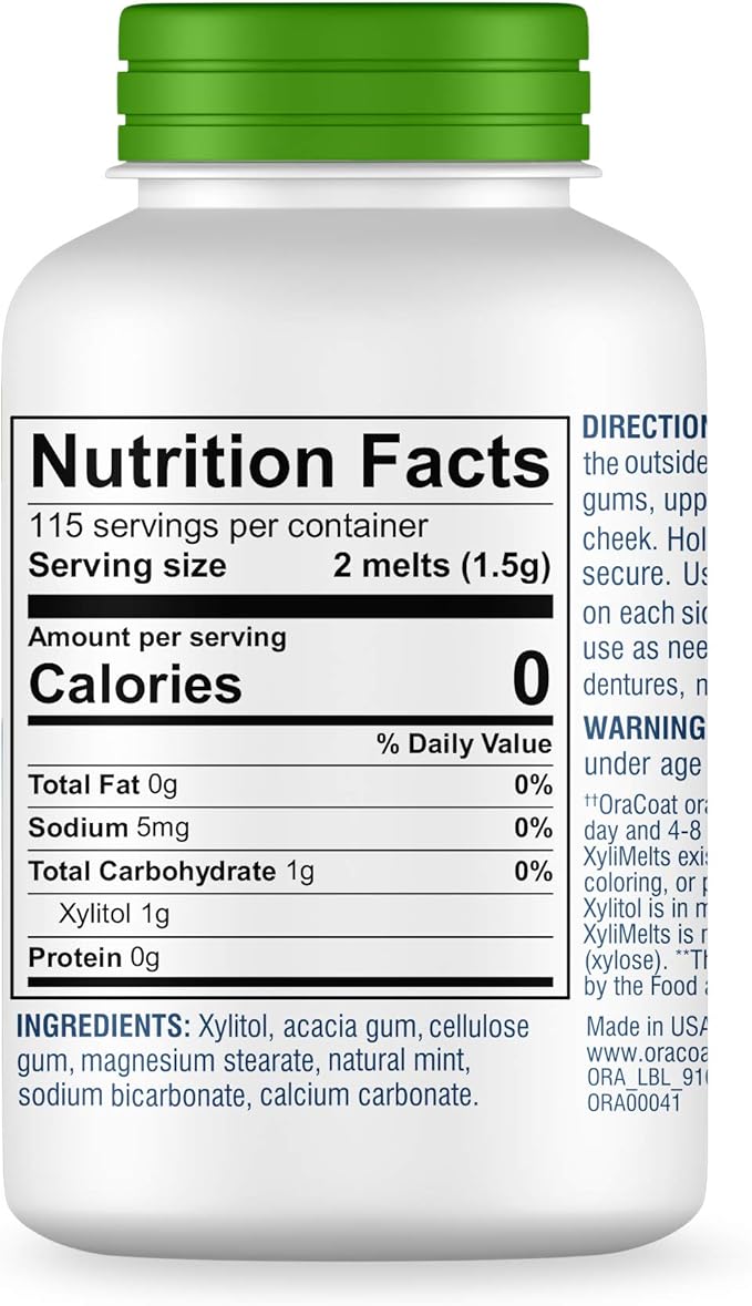 Oracoat XyliMelts for Dry Mouth Night Time or Day - Moisturizing Dry Mouth Adhering Discs, Sugar Free with Xylitol, 230 Count, Mint Flavor, 8-Hour Relief