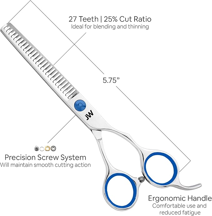 JW Shears Professional Hairdressing Shear, Thinner, Razor and Case Set (5.75" Lefty Silver/Blue)