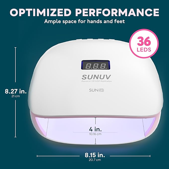 SUNUV LED UV Nail Light, 48W UV Lamp for Gel Nails Polish with 4 Timer Settings, LCD Display Removable Base, SUN4S Pink