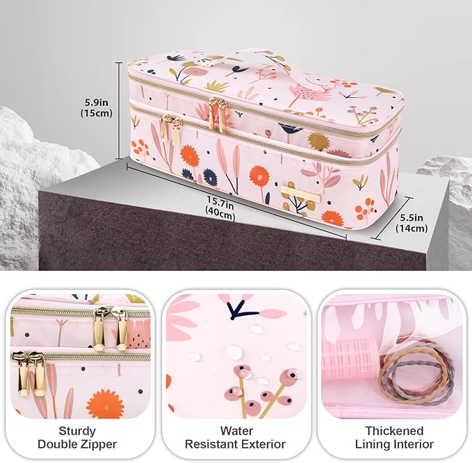 MissBoy Double Layer Travel Case Compatible with Revlon One-Step Volumizer/Hair Dryer/Hot Air Brush, Dyson Hair Dryer Carrying Case, Shark Flexstyle Storage Organizer Bag (Bag Only)