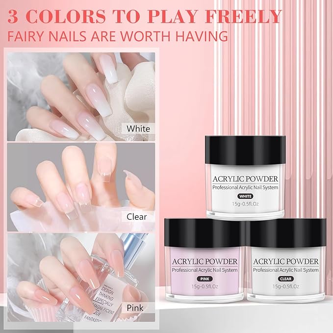 Professional Acrylic Nail Kit - Practice Hand Set with Powder, Brush, DIY Starter Kit for Beginners with tips, glue, and glitter