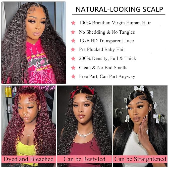 34 Inch Deep Wave Lace Front Wigs - Human Hair, 13x6, 200 Density HD Full Lace, Glueless, Deep Curly, Natural Color