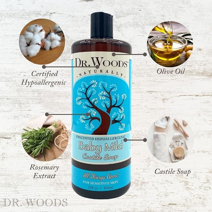 Dr. Woods Unscented Baby Mild Liquid Castile Soap, 32 Ounce (Pack of 2)