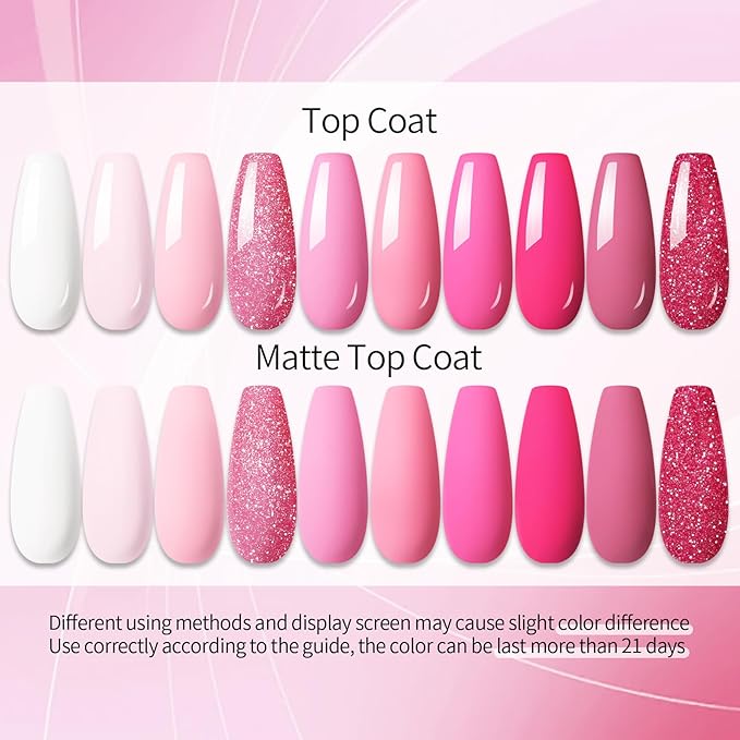 UR SUGAR Pink Red Gel Nail Polish Set, 10 Colors Valentine's Light Nude Pink Glitter Magenta Burgundy Red Dark Glitter Polish for All Seasons Soak Off Gel Nail Manicure Gifts Set for Women