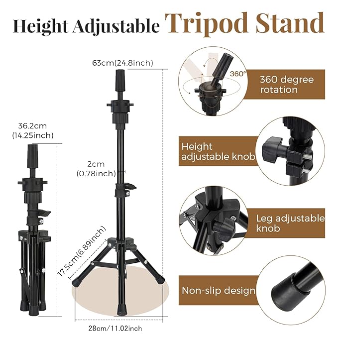 Mannequin Head 60% Human Hair with Tripod Stand,28 Inch Make up Cosmetology Manikin Practice Doll Head with Hair,Braiding Hairdressing Head for Hair Styling with Table Clamp + DIY Hair Styling Set