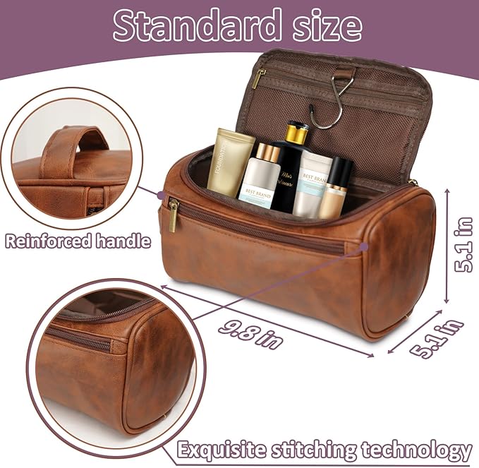 Personalized Toiletry Bag for Men, Engraved Name & Text, Custom Leather Travel Dopp Kit, Gifts for Dad, Christmas, Birthday, Wedding, Anniversary, Husband, Grandpa, Lover