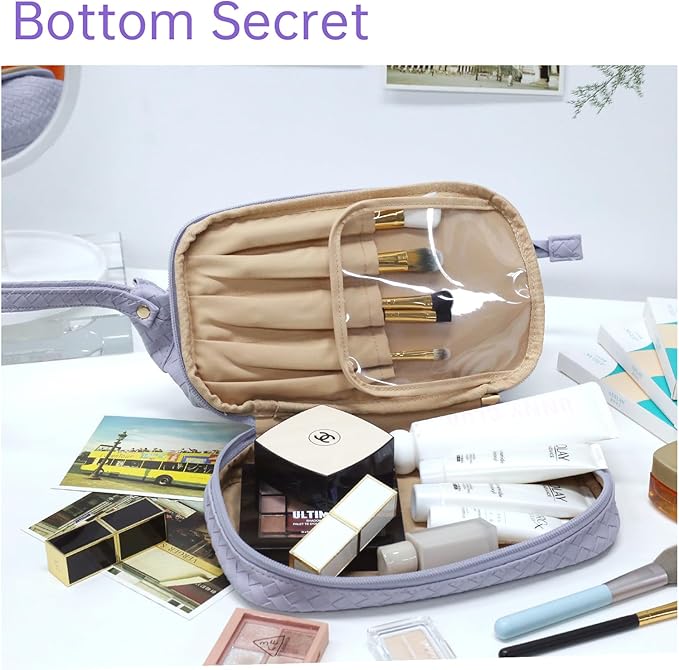 Abiudeng Large Capacity Makeup Bag Ladies Cosmetic Bag Travel Bag with Compartments Portable PU Leather Travel Makeup Bag with Handle