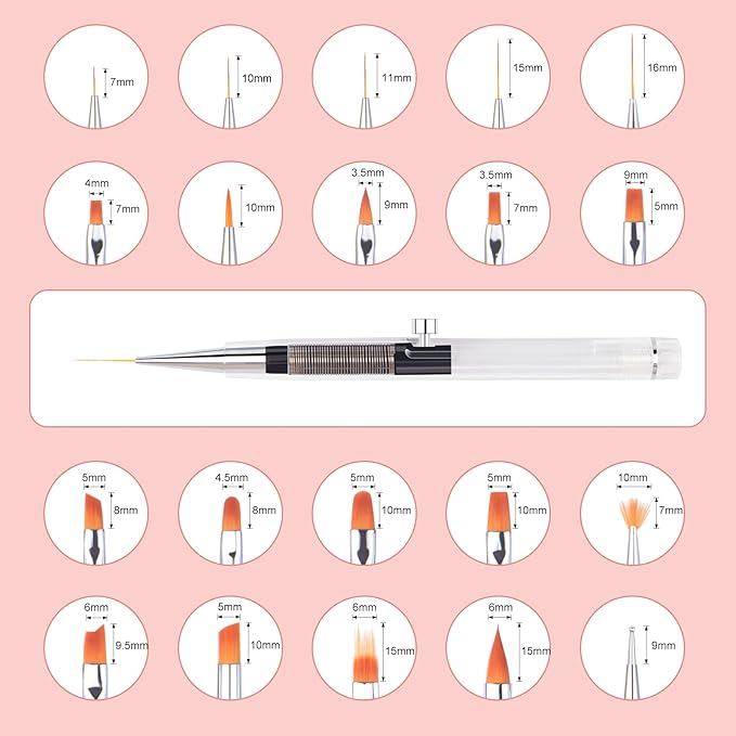 20PCS Nail Art Brushes Set, YIHUALE Push Contact Builder Nail Extension Gel Brush, Gel Polish Art Design Pen Painting Tools, Nail Art Liner Brush and Nail Dotting Pen for Salon, DIY (4+16PCS, White)