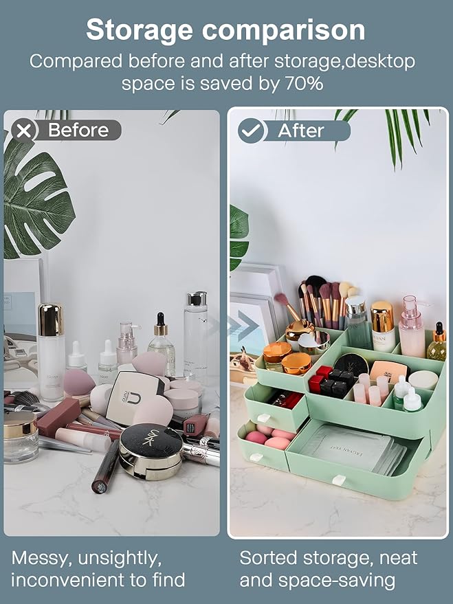 ONXE Makeup Organizer with Drawers,Large Capacity Countertop Organizer for Vanity,Bathroom and Bedroom Desk Cosmetics Organizer for Skin Care,Brushes, Eyeshadow, Lotions, Lipstick, Nail Polish