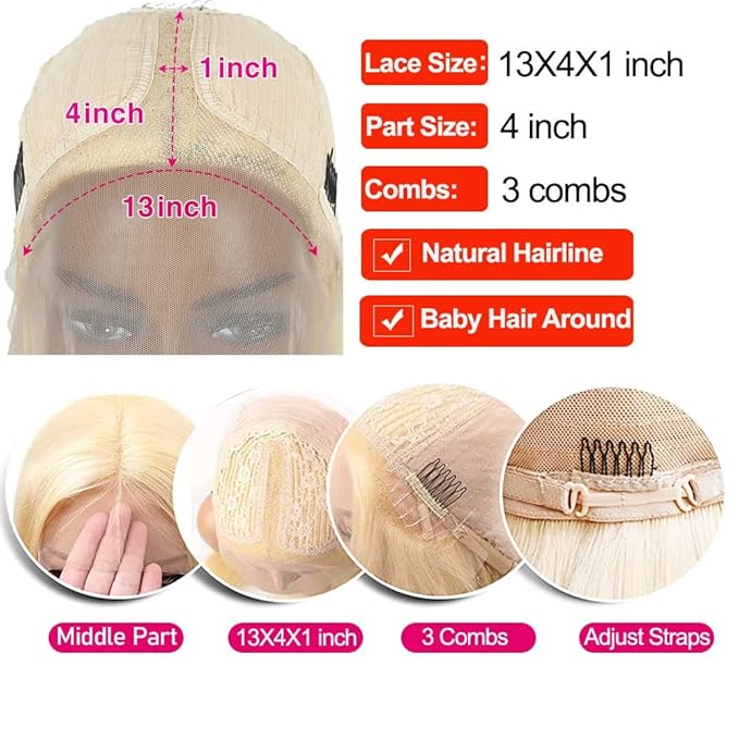 30 Inch Synthetic Lace Front Wig for Women - Honey Blonde HD Lace Wig - Glueless Pre Plucked Bleached Knots - Body Wave - Heat Resistant Fibre 180% Density