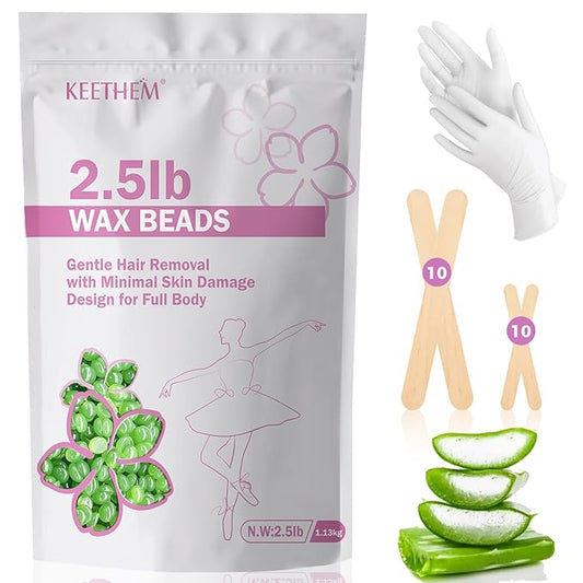 Wax Beads, Hard Wax Beads Hair Removal - 2.5 lbs Wax Beads for Sensitive Skin - Hard Wax Recommended for Full Body Bikini Brazilian Waxing (Aloe)