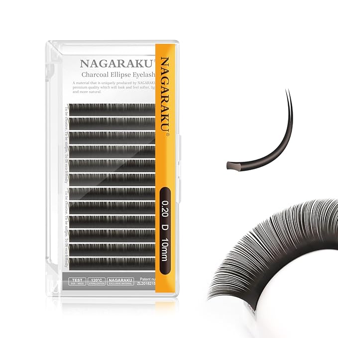 NAGARAKU Double Tips Flat Ellipse Eyelash Extensions Supplies 0.20 D curl 10mm Natural Charcoal Color Faux Mink Super Soft Split Tips Lash Individual Lashes