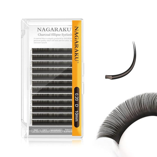 NAGARAKU Double Tips Flat Ellipse Eyelash Extensions Supplies 0.20 D curl 10mm Natural Charcoal Color Faux Mink Super Soft Split Tips Lash Individual Lashes