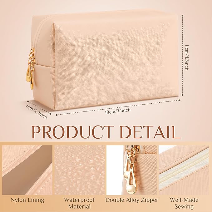 Sanwuta 9 Pcs Preppy Makeup Bag PU Leather Cosmetic Bag Makeup Pouch Plain Waterproof Toiletry Organizers for Traveling Preppy Travel Purse End of the Year Teacher Gifts Bulk(Pink Brown Series)