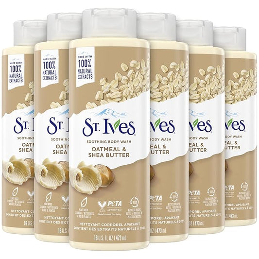 St. Ives Body Wash - Soothing Moisturizing Cleanser with Oatmeal & Shea Butter, Made with Plant-Based Cleansers and 100% Natural Extracts, 16 Oz Ea (Pack of 6)