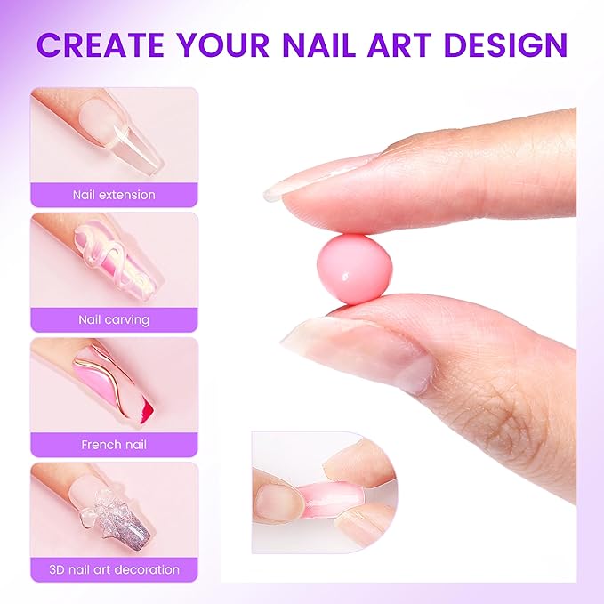 AIJIMEI 3.34oz Nail Builder Gel Kit for Nails 100ml Solid Builder Gel for Nails Nail Extension Gel with Nail Art Tools No Stick Hand Nail Gel for Nail Art DIY Home (Pink)