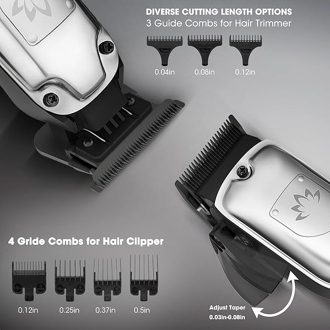 Karrte Professional Hair Clippers and Trimmer Set for Men, T-Shaper Trimmer & Foil Shaver, Nose & Ear Hair Trimmer, Cordless Clippers and Grooming Set, Hair Cutting Kit with LED Display Silver