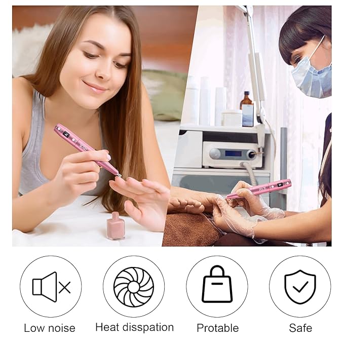 PELCAS Cordless Electric Nail Drill, Professional Portable Manicure Nail Drill Kit 20000RPM Rechargeable 5 Adjustable Speeds LCD Display 11 Attachments for Acrylic Nails, Polishing, Nail Art