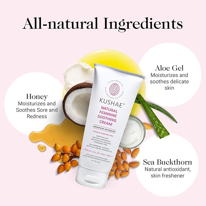 Kushae Feminine Soothing After Shave Cream - OB/GYN Made, Natural, Fragrance Free, Aloe-Based, pH Balanced Intimate Moisturizer for Women 4oz
