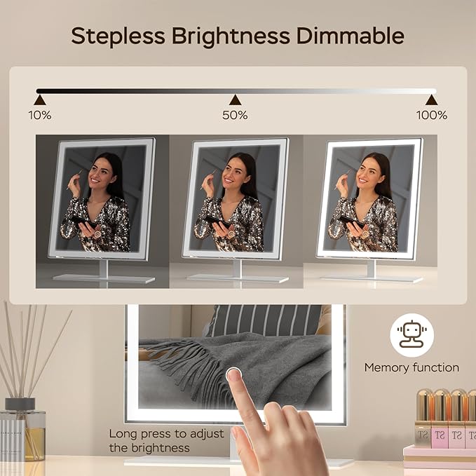 Vanity Mirror with Lights, Lighted Makeup Mirror with 3 Color Modes, Dimmable Light, Hollywood Vanity Makeup Mirror with Smart Touch Control, Gift for Teen Girl/Women (12in. White)