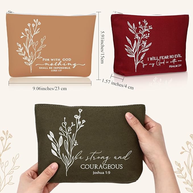 10Pcs Christian Gifts for Women Religious Cosmetic Bags Inspirational Bible Verse Pencil Pouch Canvas Makeup Bags Bulk with Zipper for Mother Sister Church Favors