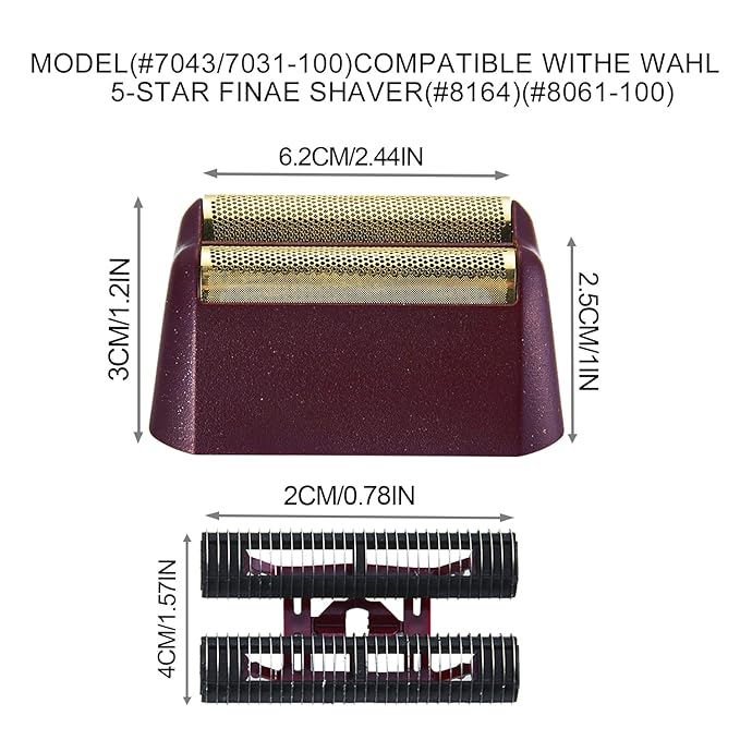 Replacement Foil Professional 5 Star Series Finale Shaver Shaper Super Close and Cutter Bar Assembly Compatible with Wahl Shaver Foil Model 7043-100,7031-100 Replacement Heads(1 Pack Red ）