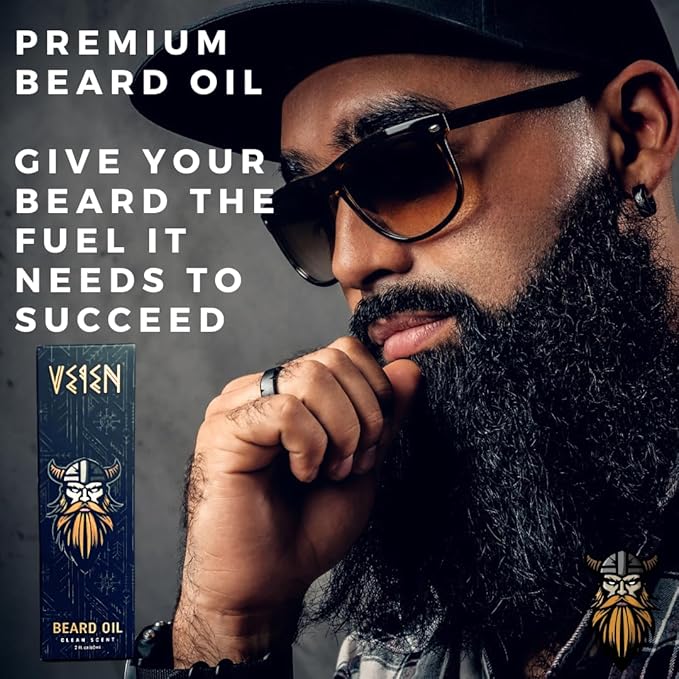 Veien Beard Oil for Men Premium All-Natural 2floz Made in USA for Thicker Darker Fuller Growth Moisturizes Conditions Softens Strengthens Smooths Frizz Hydrates for All Hair & Skin Types Reduces Itch